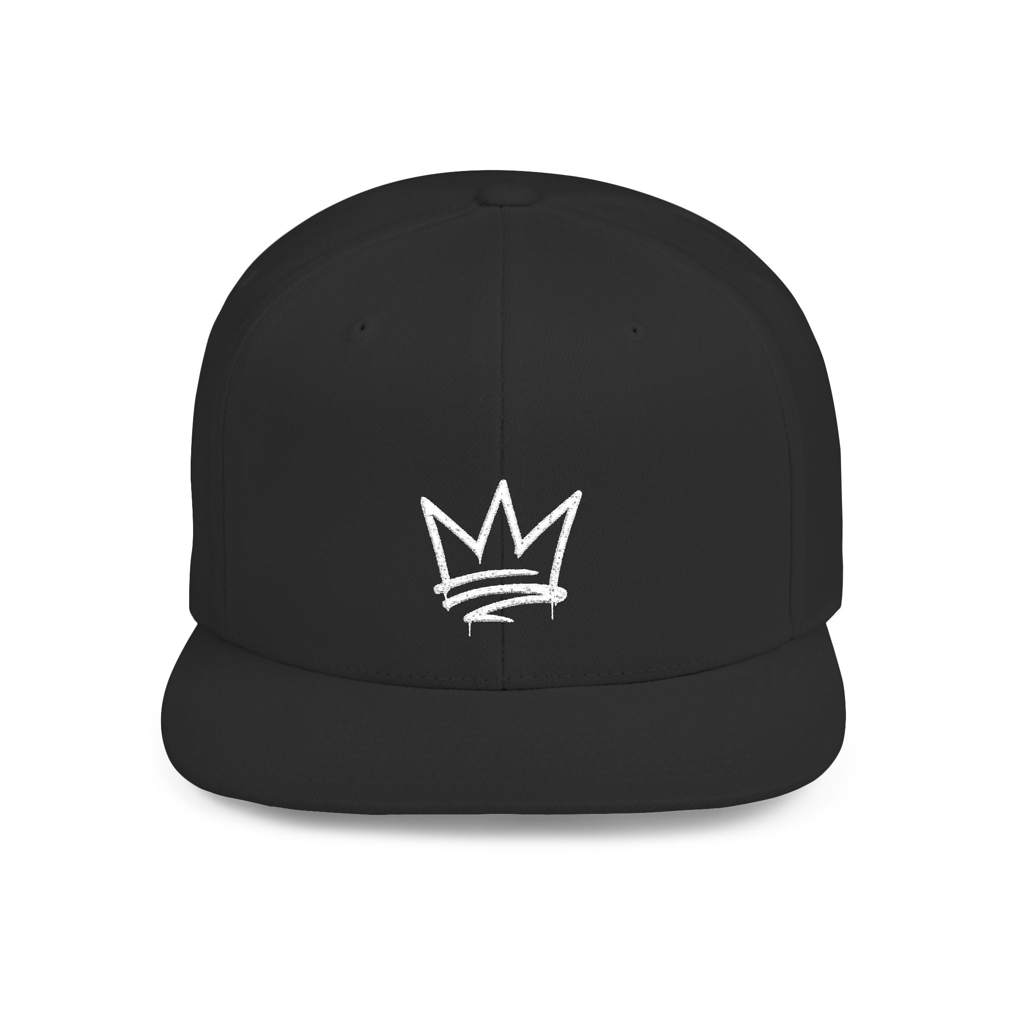 Black cap with a white crown logo on a white background